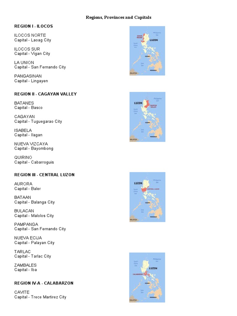 Philippine Regions and Capitals List | PDF | Mindanao | Luzon