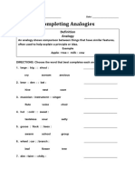 Completing Analogy Worksheet PDF