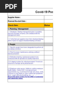 Covid-19 Post Lockdown Production Restart & Part Readiness Checklist