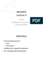 Reports: CE 403 Professional Practices and Communication
