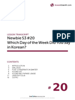 Newbie S3 #20 Which Day of The Week Did You Say in Korean?: Lesson Transcript