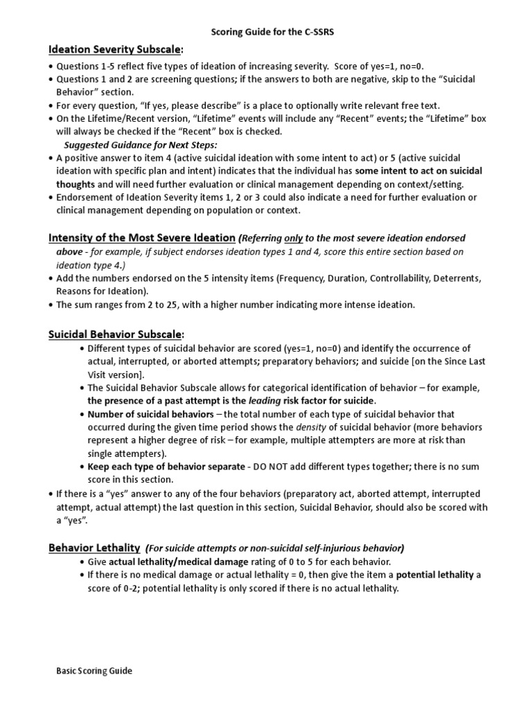Scoring guide for the c ssrs pdf neuroscience mental health