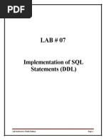 Lab # 07 Implementation of SQL Statements (DDL)