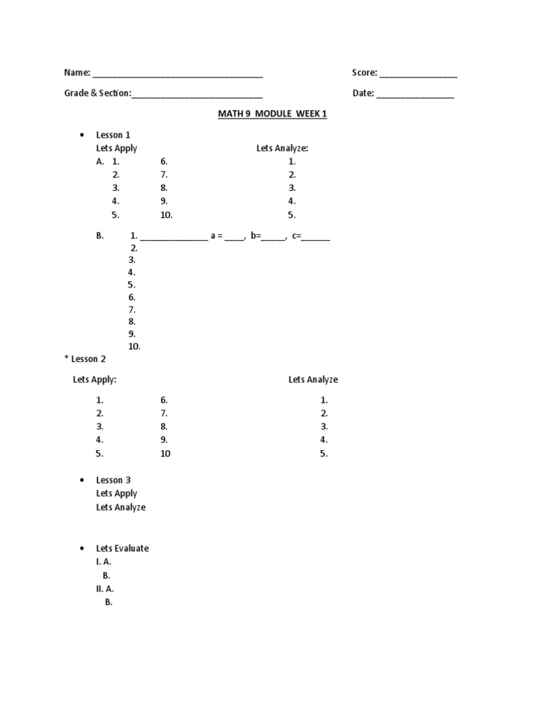 Math 9 Module Week 1 PDF