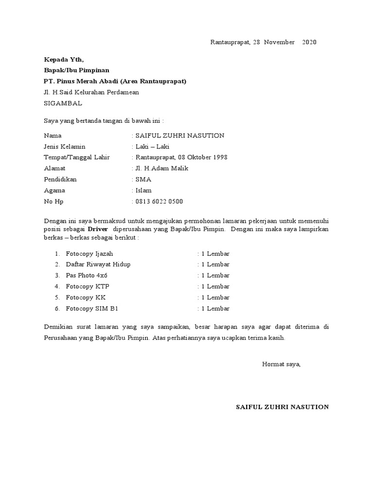 Download 78+ Contoh Surat Surat Lamaran Kerja Zuhri Gratis Terbaru