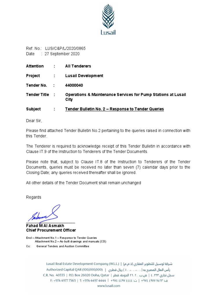 Encl - Attachment No.1 - Response To Tender Queries Attachment No.2 ...