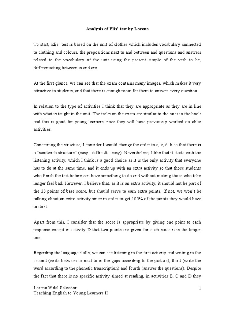 Analysis of Elis' Test by Lorena | PDF | Question | English Language