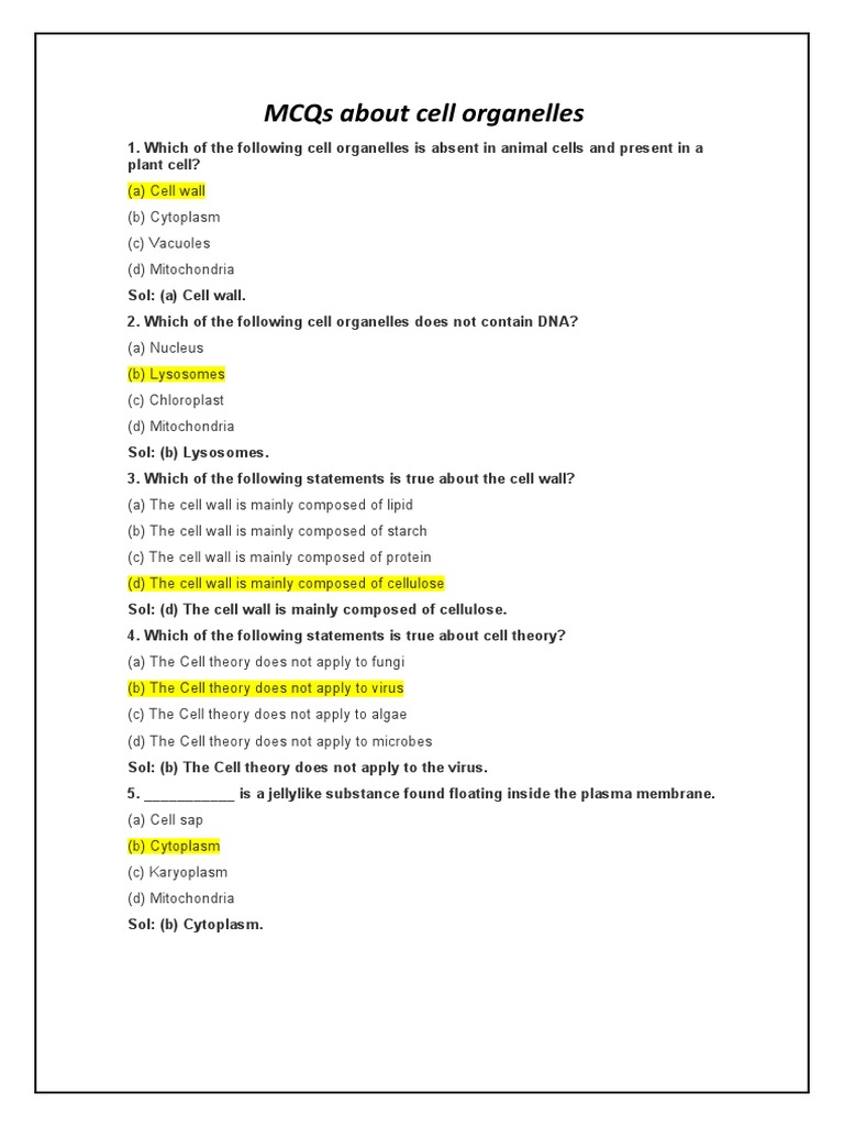Cell Organelles MCQs Guide | PDF | Cytoplasm | Lysosome