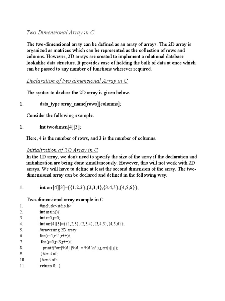 Two Dimensional Array in C: Int Twodimen | PDF | Parameter (Computer ...