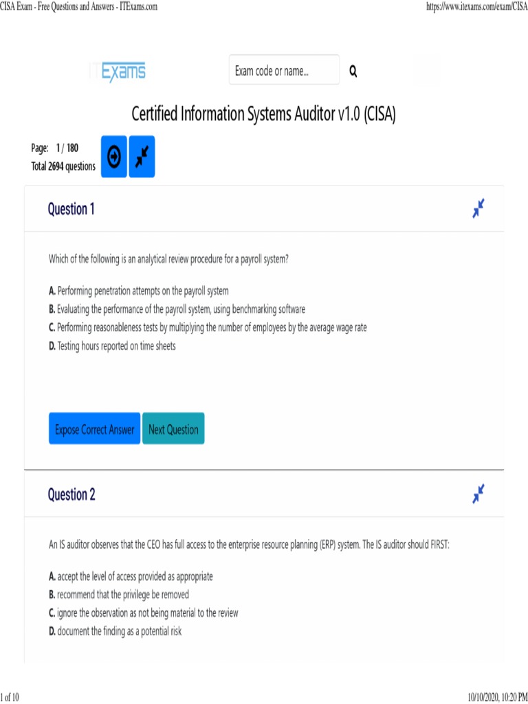 Free CISA Exam Questions & Answers | PDF | Financial Services
