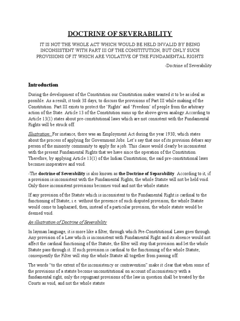 Doctrine of Severability in Constitutional Law | PDF ...