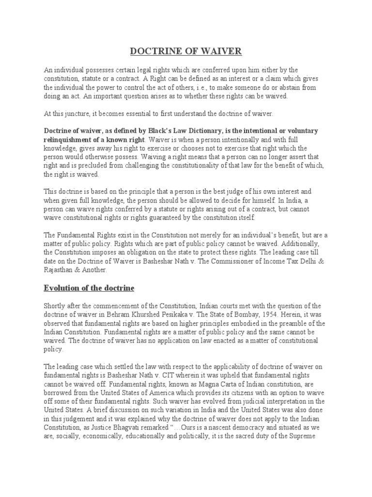 DOCTRINE OF WAIVER Con PDF Estoppel Constitution