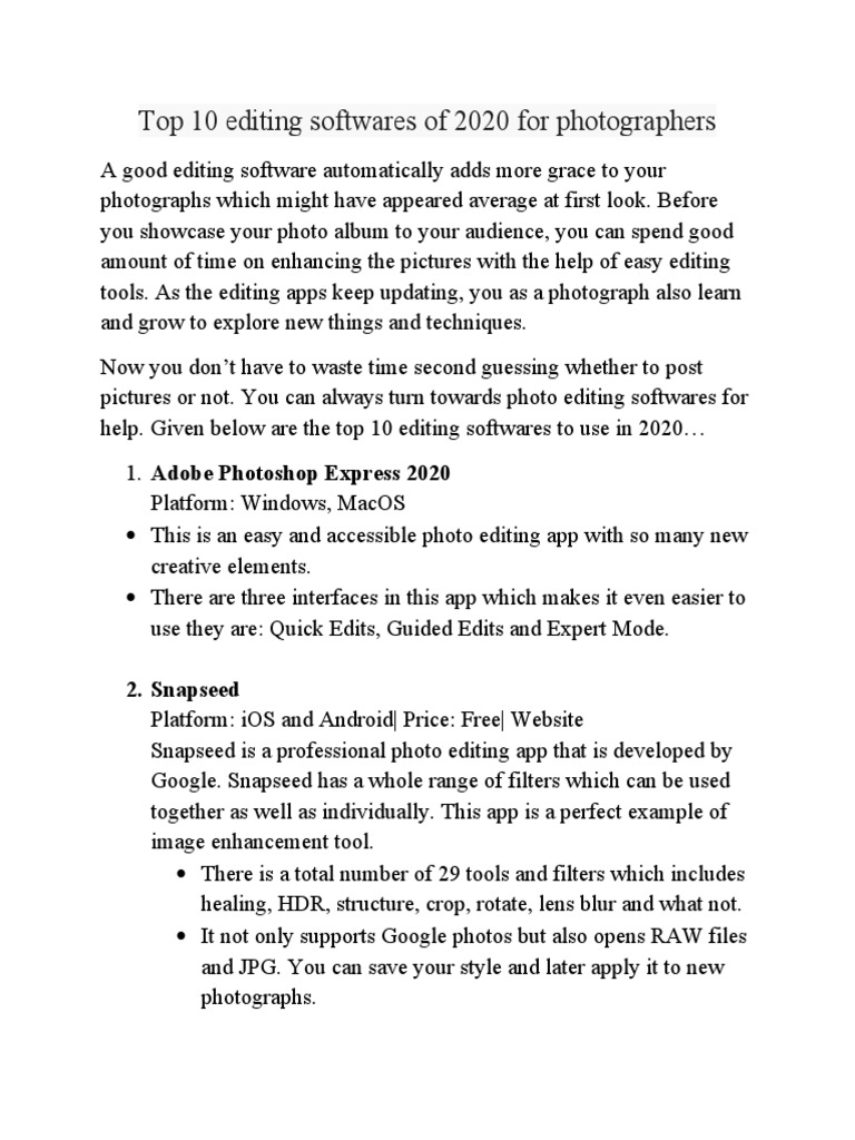 Best 2020 Photo Editing Software | PDF | Adobe Photoshop | Image Editing