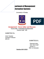 Department of Management Information Systems: Assignment: Cover Letter and Resume