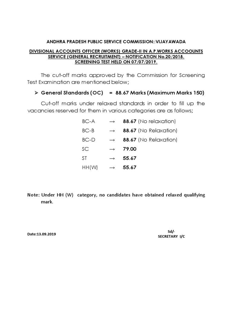 2019 A.P. Divisional Accounts Officer Cut-off | PDF | Finance & Money ...