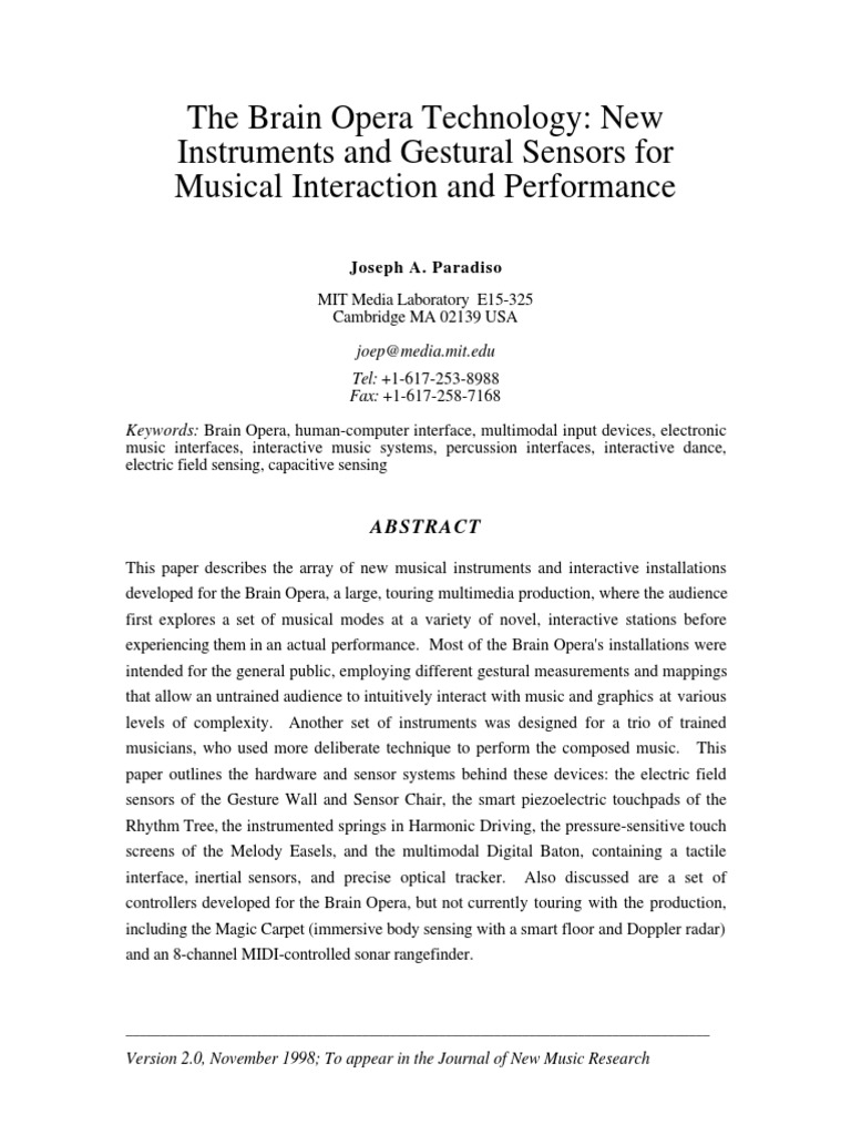 Brain Opera: Interactive Music Technology | PDF | Sonar | Touchscreen