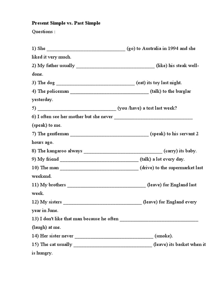 Present vs Past Simple Exercises | PDF