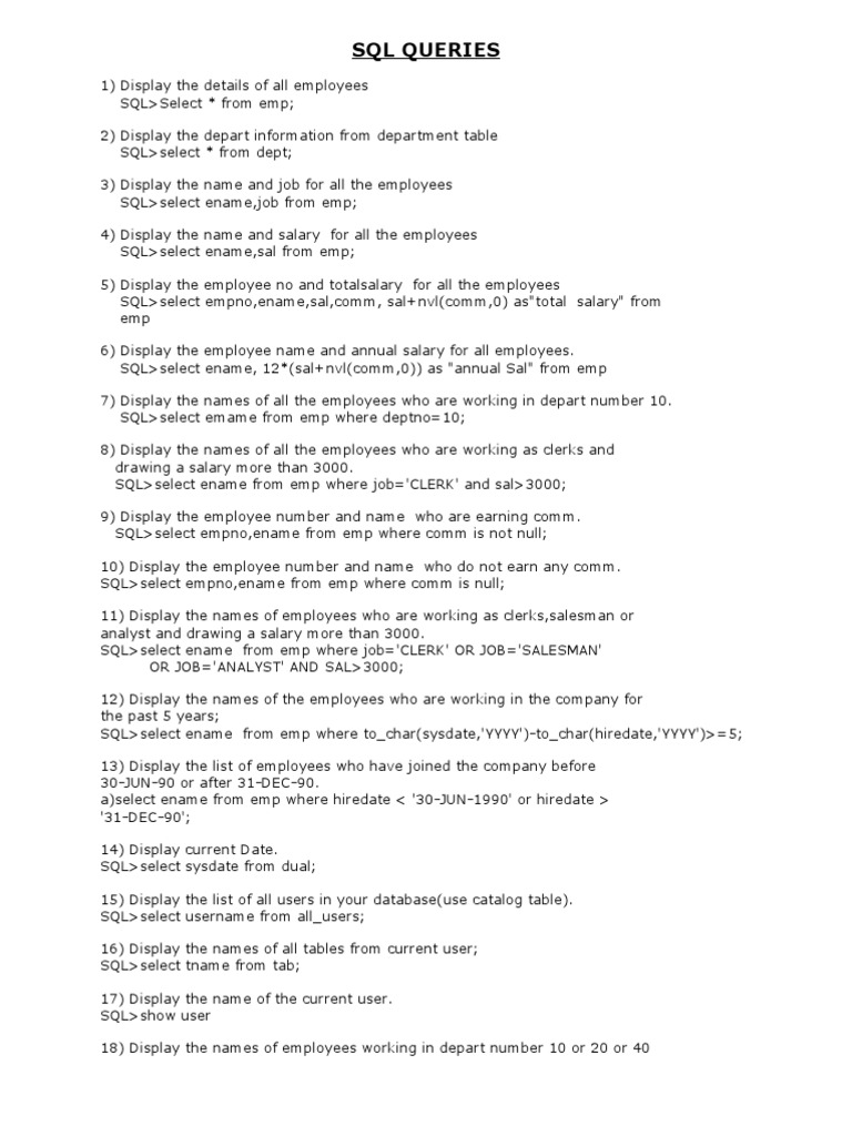 Oracle Queries | PDF | Technology & Engineering