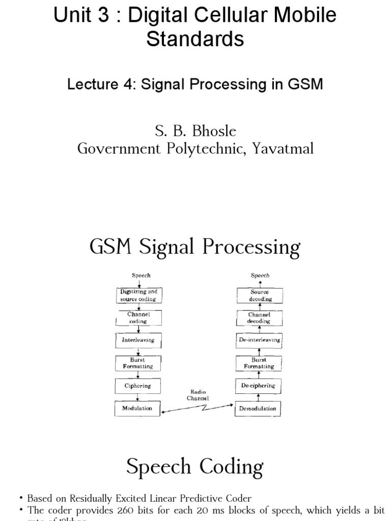 Lecture 4 Signal Processing in GSM S. B. Bhosle Government Polytechnic