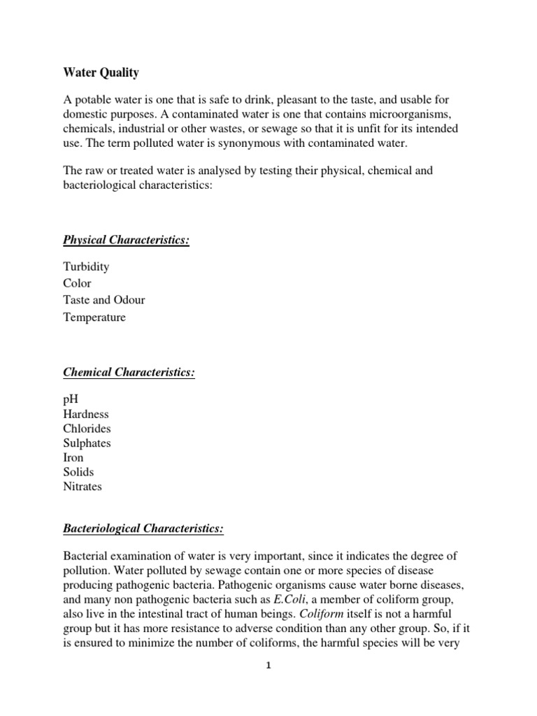 Water Quality Physical Characteristics PDF Magnesium Water Pollution