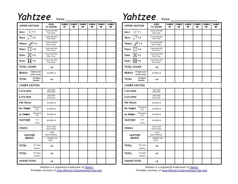 Yahtzee Score Sheets | PDF | Gaming Devices | Gambling Games