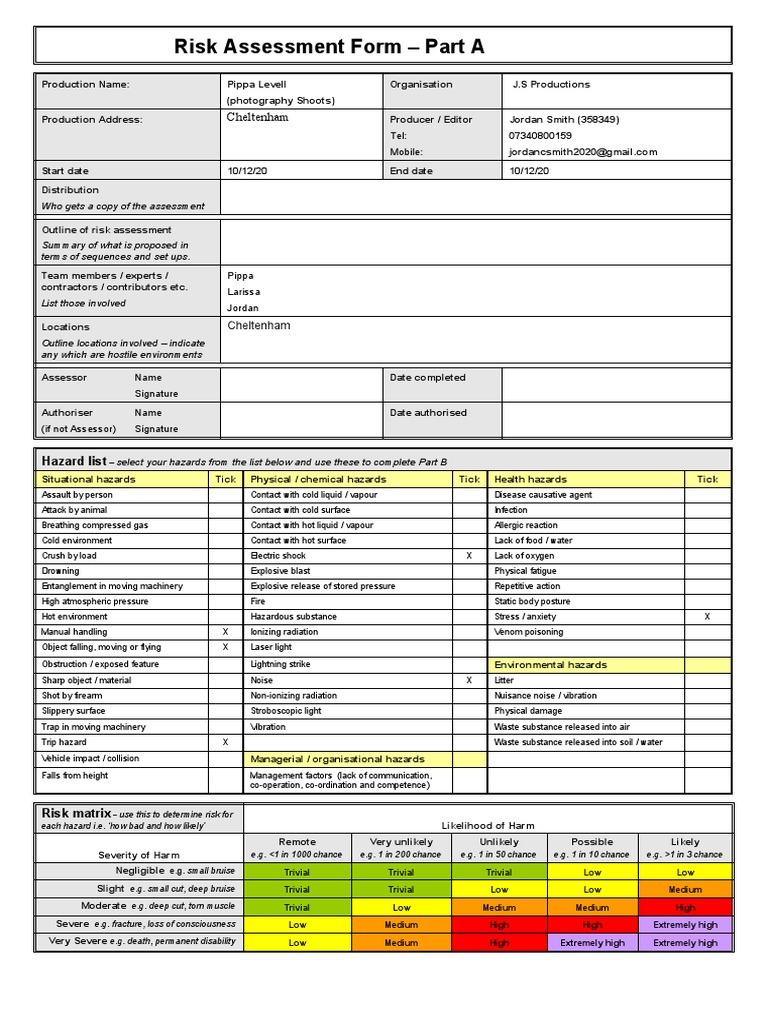 Risk Assessment Form | PDF | Hazards | Risk
