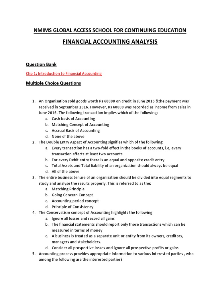 Financial Accounting Question Bank 2016 | PDF | Debits And Credits ...