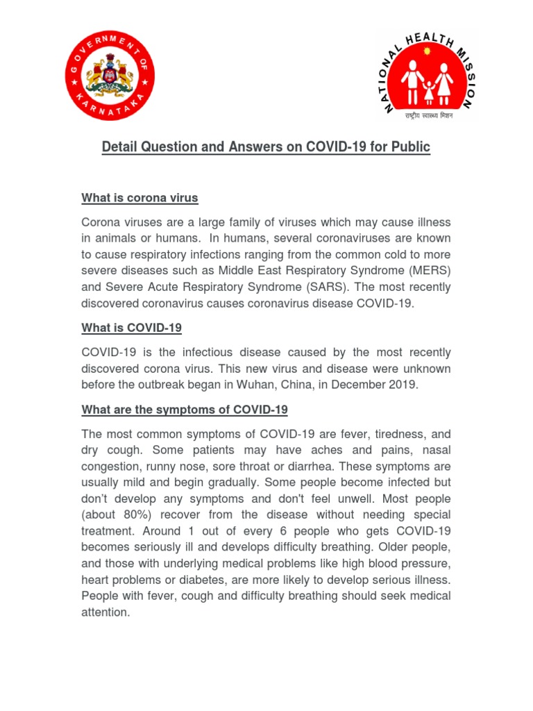 Detail Question and Answers On COVID-19 For Public: What Is Corona ...