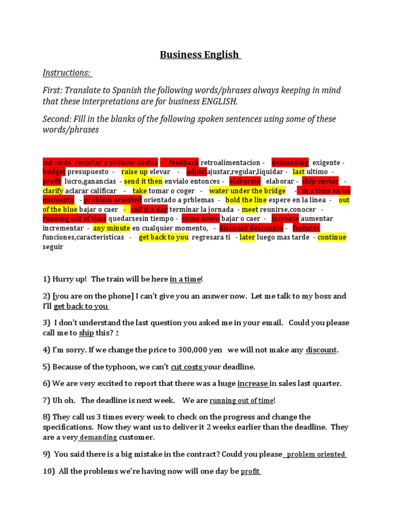 Business English: Key Phrases in Spanish | PDF | Microeconomics ...