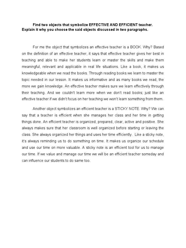 Find two objects that symbolize effective and efficient teacher pdf