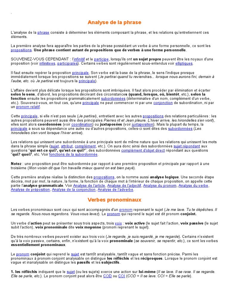 Faire L Analyse Grammaticale D Une Phrase En Ligne Analyse de La Phrase | PDF | Clause | Sujet (Grammaire)