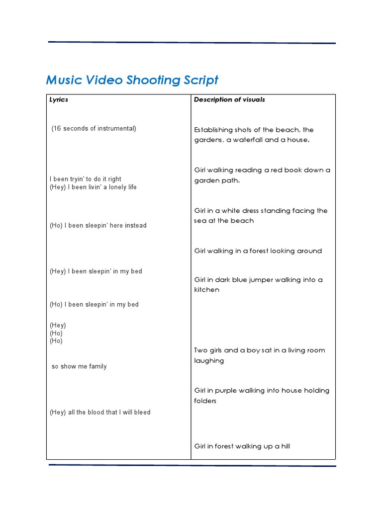 Music Video Script with Visuals | PDF | Entertainment (General)