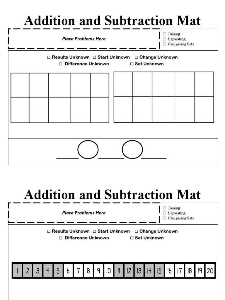 Addition and Subtraction Problem Mat | PDF