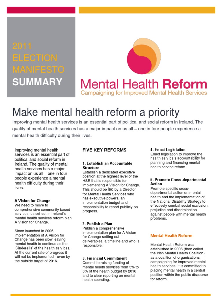 Mental Health Reform Priorities 2011 | PDF | Disability | Mental Health