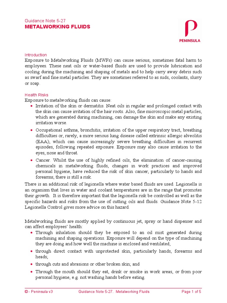 GDN 5-27 - Metalworking Fluids | PDF | Risk Assessment | Occupational ...