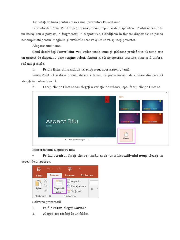 Activități de Bază Pentru Crearea Unei Prezentări PowerPoint Clasa A XI ...