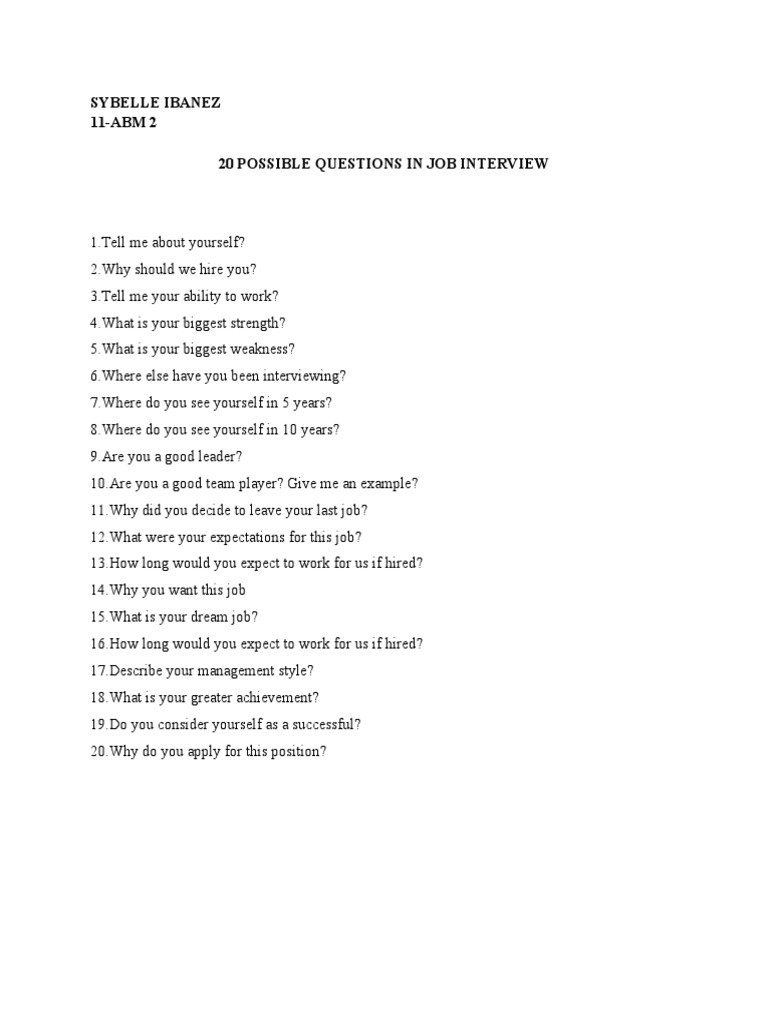 20 Possible Question in Job Interviewing | PDF