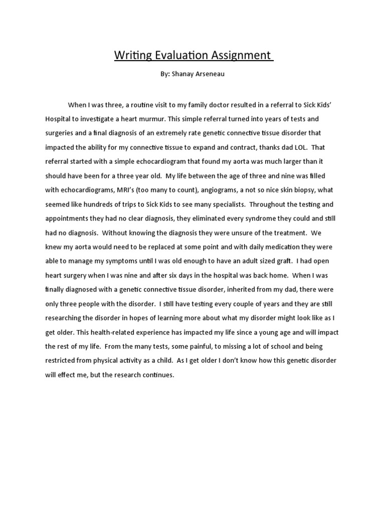 Writing Evaluation Assignmentshanay-Arseneau | PDF