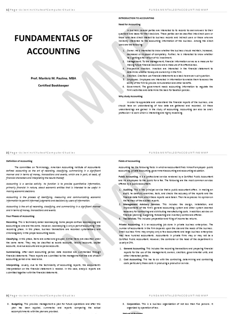 Fundamentals of Accounting Overview | PDF | Debits And Credits | Accounting