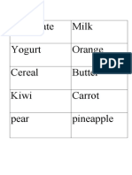 Chocolate Milk Yogurt Orange Cereal Butter Kiwi Carrot Pear Pineapple