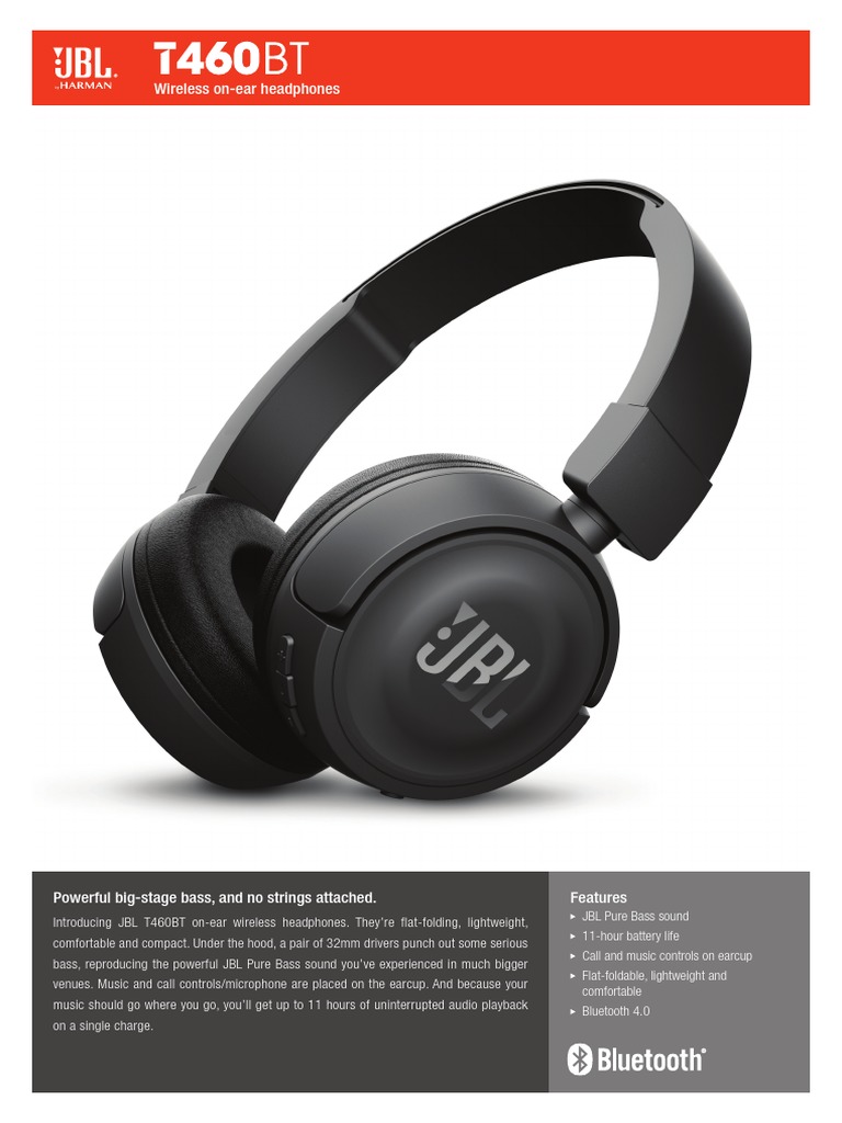 JBL - T460BT - Spec Sheet - English | PDF | Headphones | Bluetooth