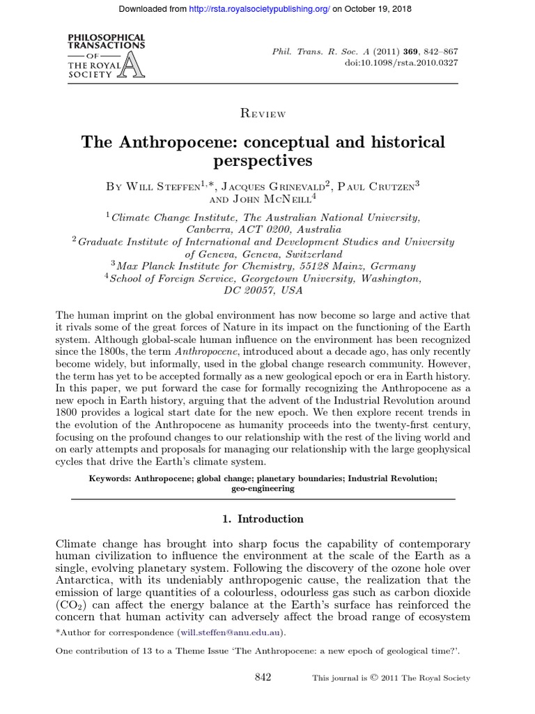 The Anthropocene - Conceptual and Historical Perspectives | PDF ...
