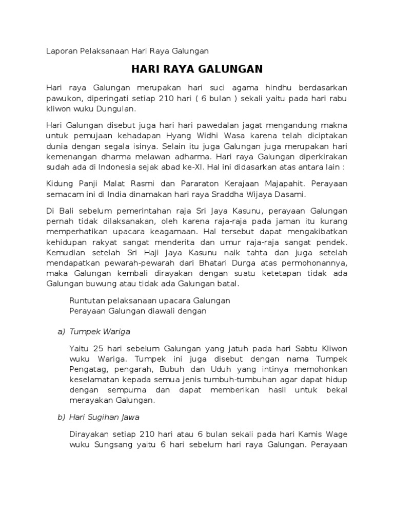 Karangan Tentang Hari Raya Galungan