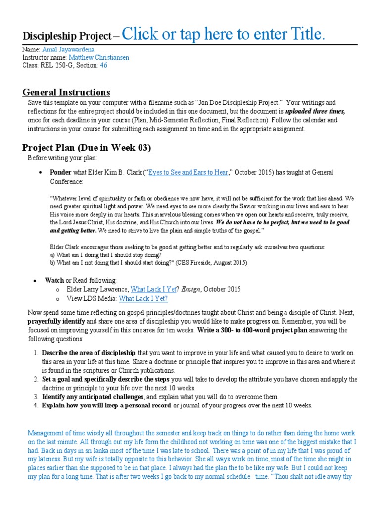 Discipleship Project Plan Template | PDF