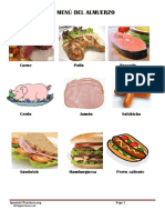 Spanish Vocab List Lunch Lista Vocabulario Almuerzo PDF