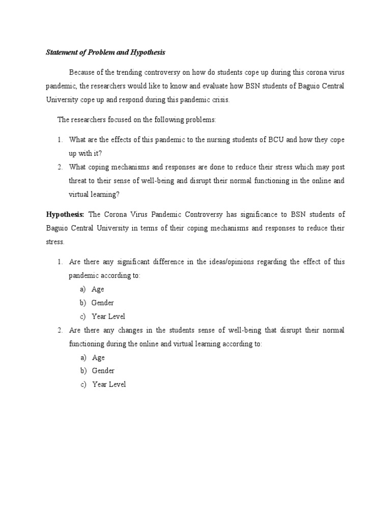 Statement of Problem and Hypothesis | PDF