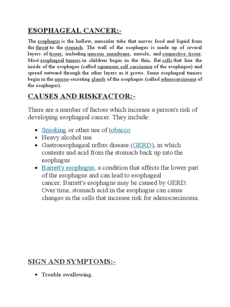Esophageal Cancer:-: Smoking Tobacco Gerd | PDF | Esophageal Cancer ...