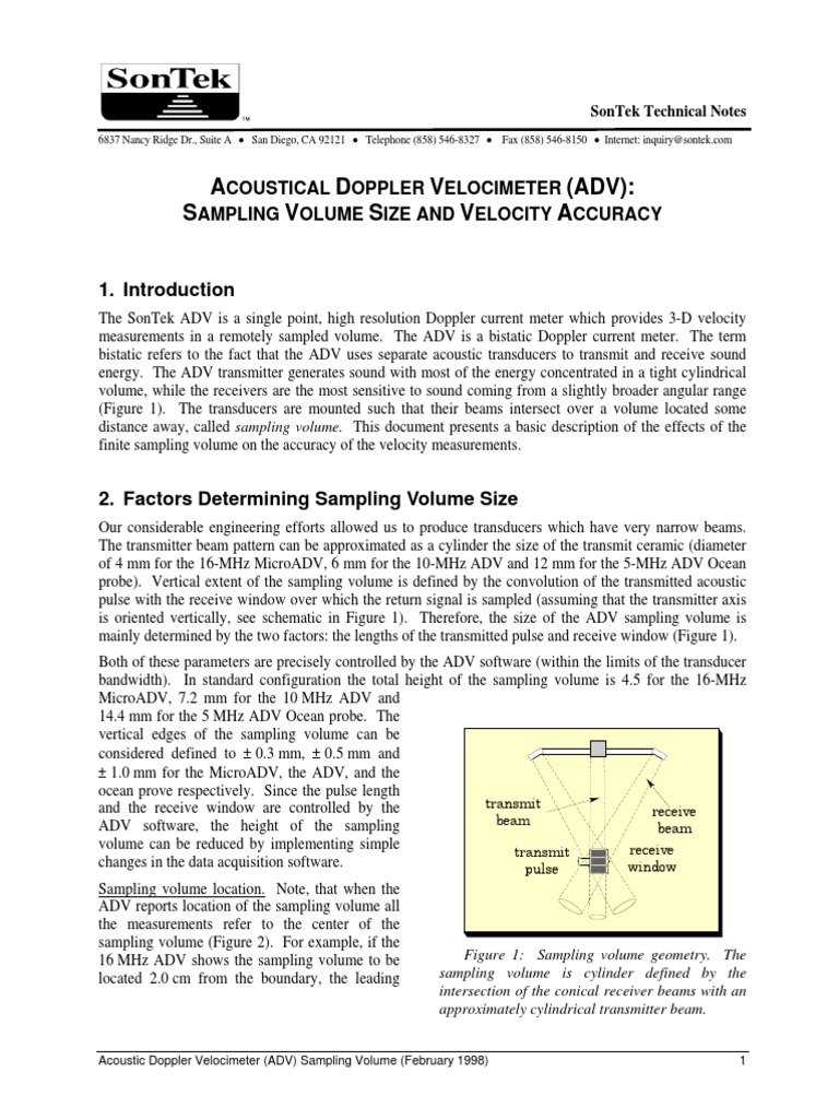 ADV Sampling Volume and Accuracy Insights | PDF | Signal To Noise Ratio ...