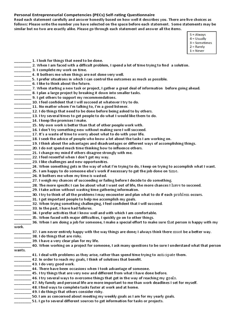 Entrepreneur Self-Assessment Tool | PDF | Cognitive Science | Behavioural  Sciences