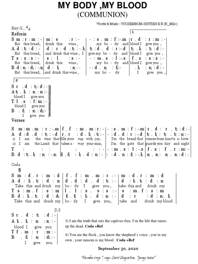 950 My Body, My Blood Tonic Solfa PDF Christian Worship And Liturgy Religious